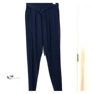 Navy tie front pants